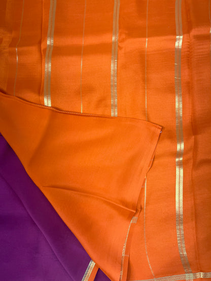 Pure Zari Mysore Silk Saree Half Inch Border In Wine With Orange Contrast Color Blouse