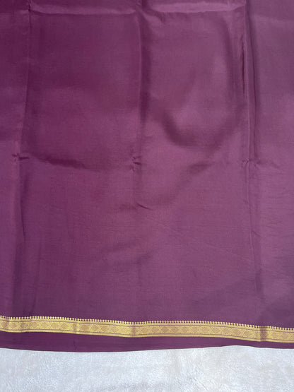 Pure Zari Mysore Silk Saree One Inch Dimond Border In Brown With Self Color Blouse