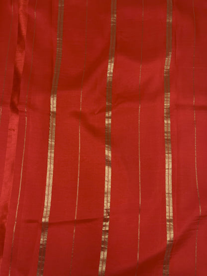 Pure Zari Mysore Silk Saree Elephant Border In Wine With Orange Contrast Color Blouse