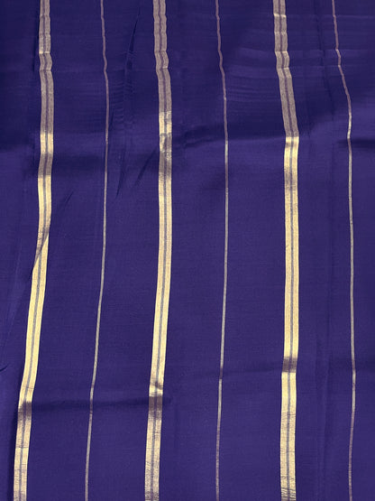 Pure Zari Mysore Silk Saree Elephant Border In Peacock Green With Navy Blue Contrast Color Blouse