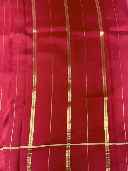 Pure Zari Mysore Silk Saree Bentex Border In Blue With Red Contrast Color