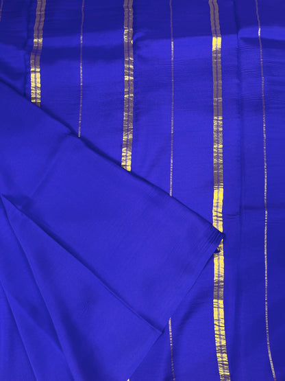 Pure Zari Mysore Silk Saree Leaf Border In Royal Blue With Self Color Blouse