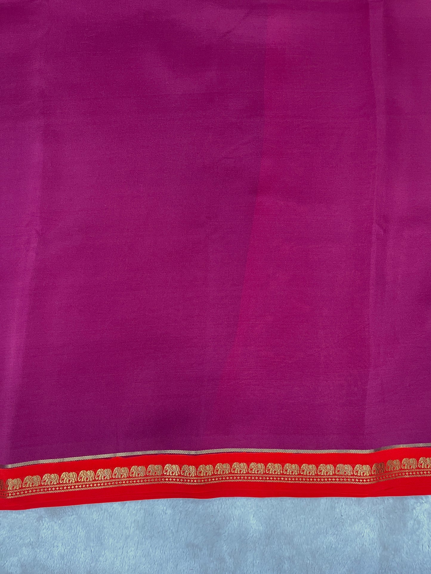 Pure Zari Mysore Silk Saree Elephant Border In Wine With Orange Contrast Color Blouse