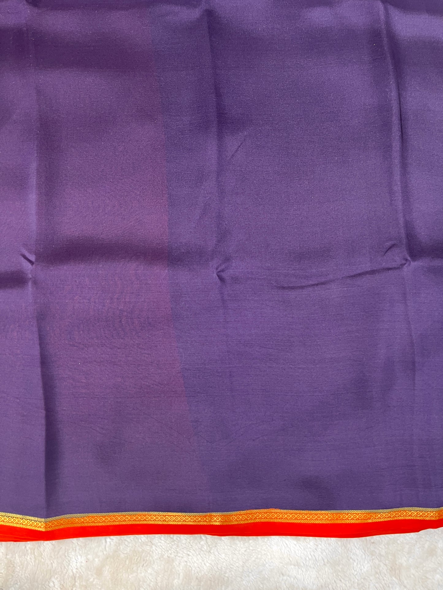 Pure Zari Mysore Silk Saree Half Inch Border In Navy blue With Orange Contrast Color Blouse