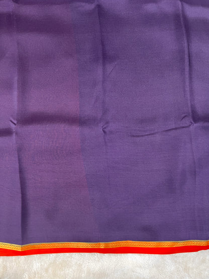 Pure Zari Mysore Silk Saree Half Inch Border In Navy blue With Orange Contrast Color Blouse