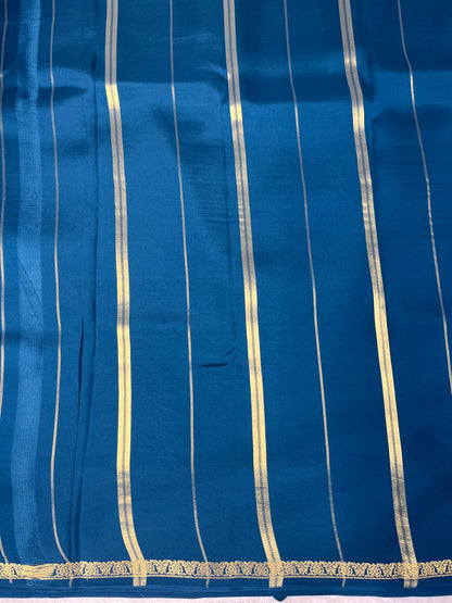 Pure Zari Mysore Silk Saree Heart Border In Royal Blue With Self Color Blouse