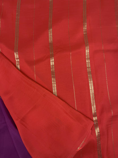 Pure Zari Mysore Silk Saree Elephant Border In Wine With Orange Contrast Color Blouse