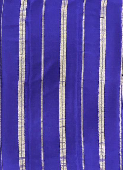 Two Line One Inch Border in Gold Lace Mysore silk saree In Self Navy Blue Color