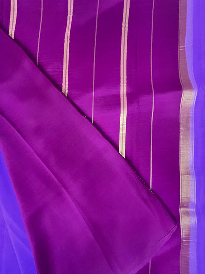 Mysore Silk Saree Pure Zari Elephant Border In Lavender With Wine Contrast Color Blouse