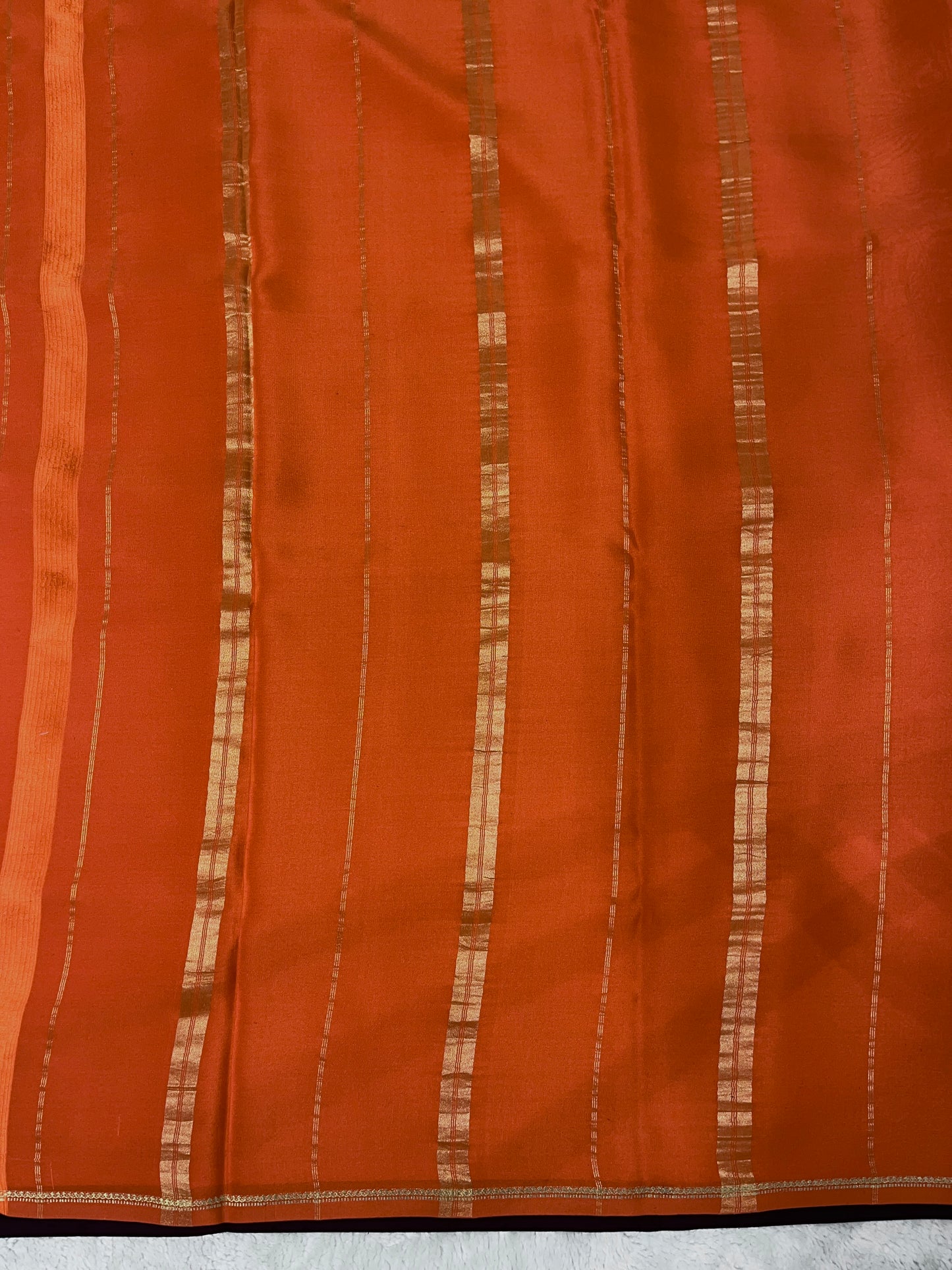 Pure Zari Mysore Silk Saree Floral Gatti Border In Brown With Orange Contrast Color Blouse