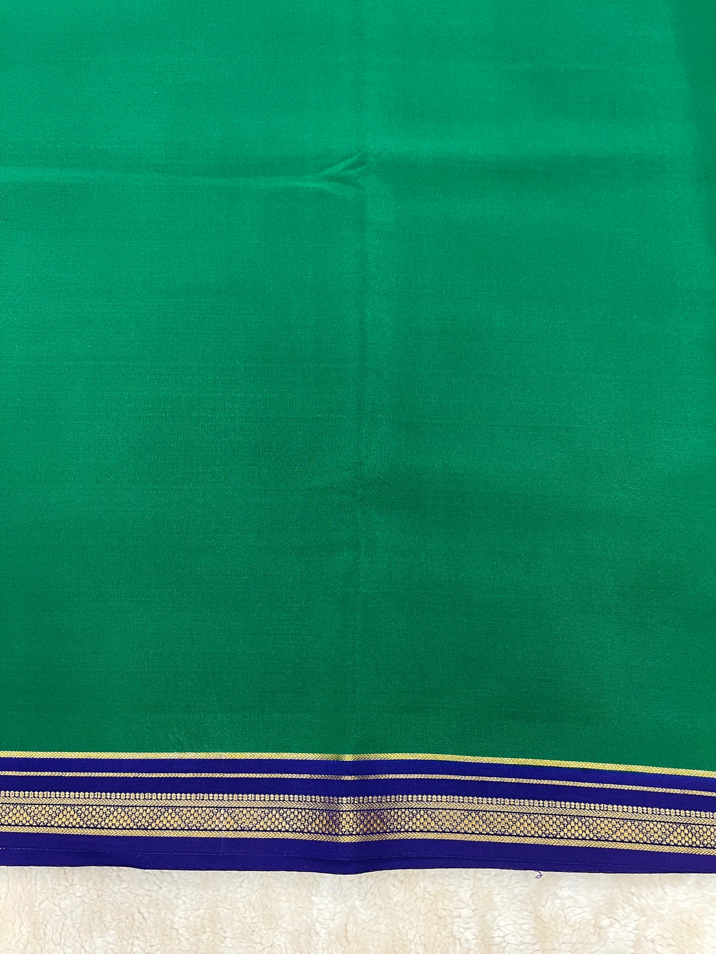 Two Line One Inch Border in Gold Lace Mysore silk saree In Green With Blue Contrast Color