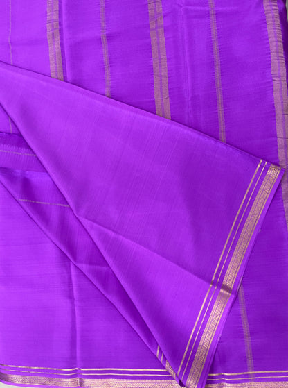 Two Line One Inch Border Pure Gold Lace Mysore Silk Saree in Self Lavender Color | Atharva