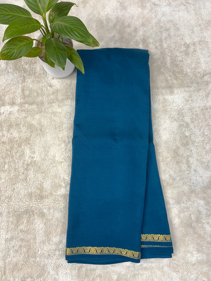 Pure Zari Mysore Silk Saree Heart Border In Royal Blue With Self Color Blouse