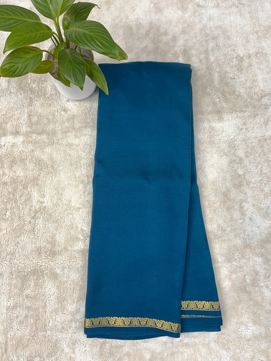 Pure Zari Mysore Silk Saree Heart Border In Royal Blue With Self Color Blouse