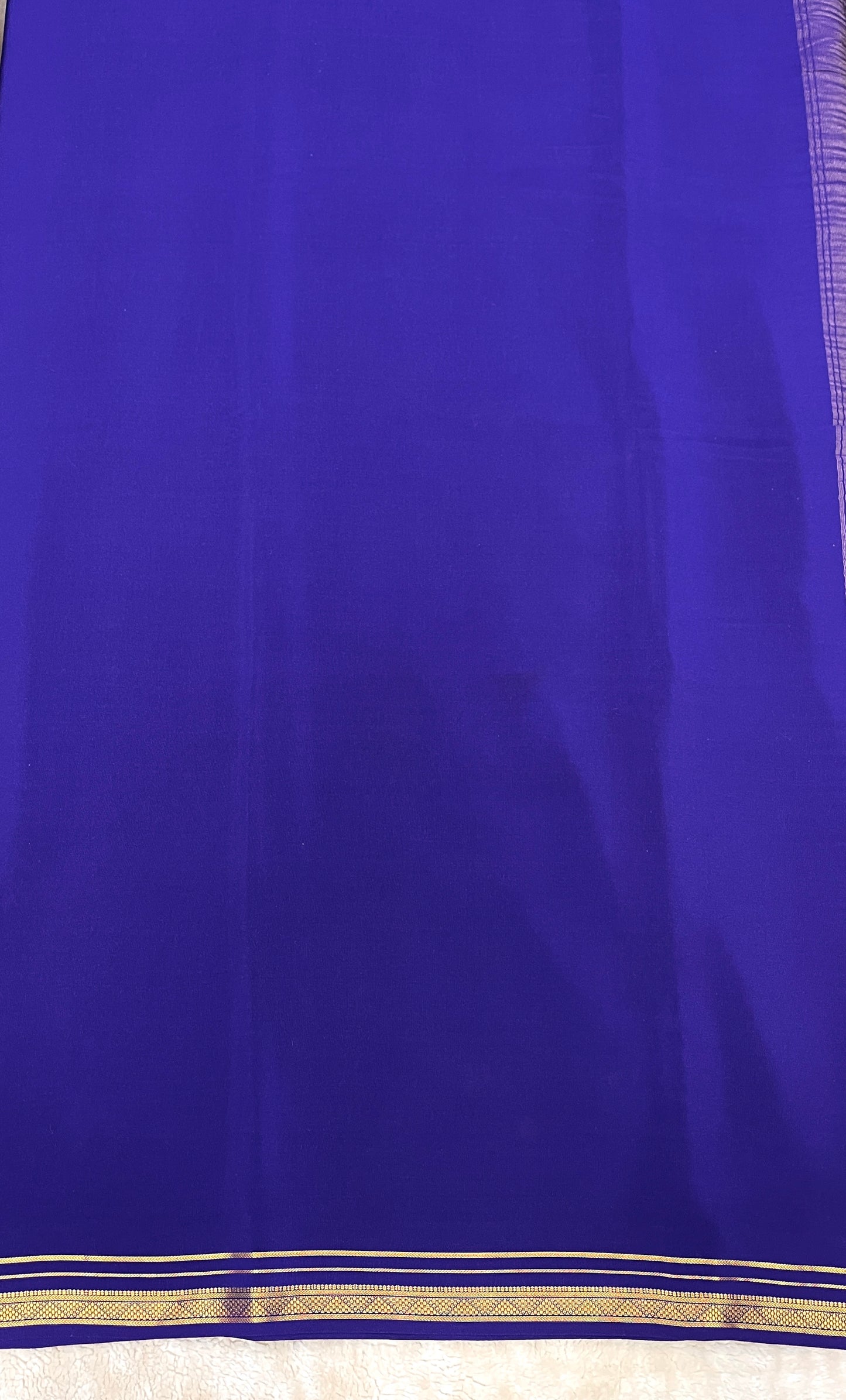Two Line One Inch Border in Gold Lace Mysore silk saree In Self Navy Blue Color