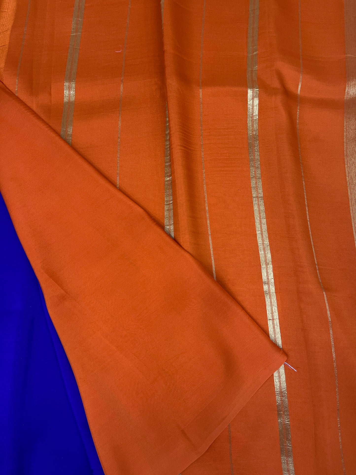 Pure Zari Mysore Silk Saree Elephant Border In Violet With Orange Contrast Color Blouse