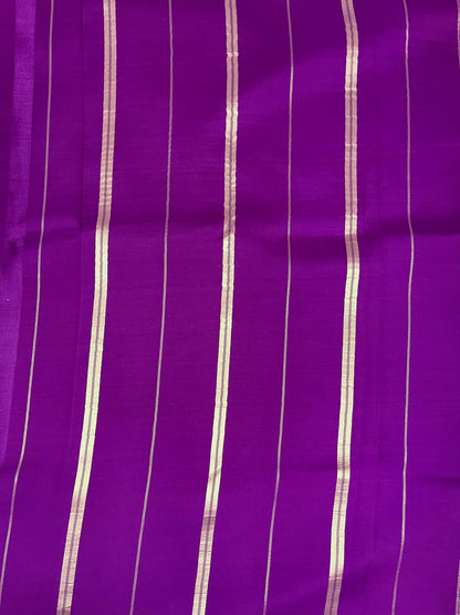 Mysore Silk Saree Pure Zari Elephant Border In Lavender With Wine Contrast Color Blouse