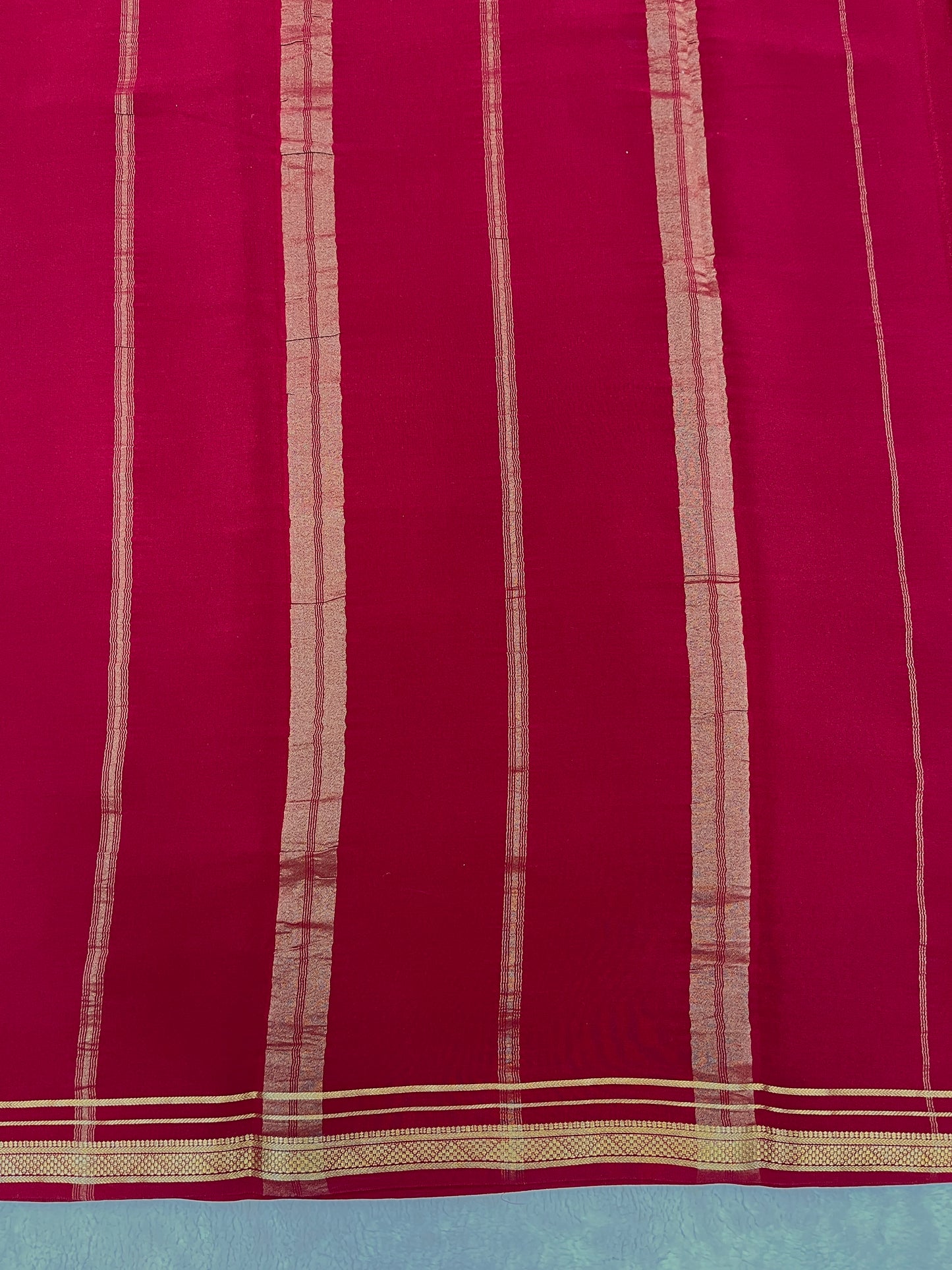 Two Line One Inch Border in Gold Lace Mysore silk saree In Self Maroon Color