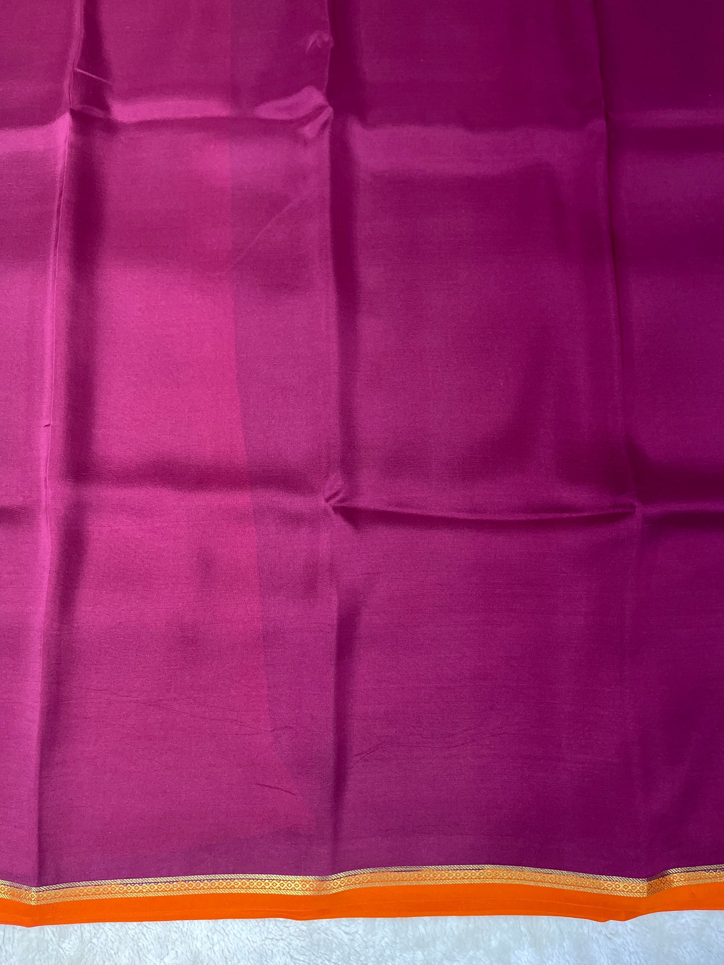 Pure Zari Mysore Silk Saree Half Inch Border In Wine With Orange Contrast Color Blouse