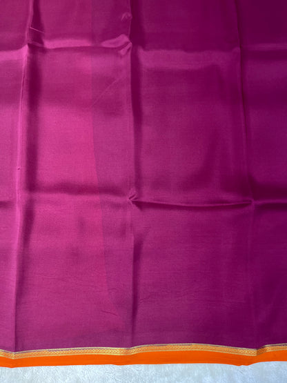 Pure Zari Mysore Silk Saree Half Inch Border In Wine With Orange Contrast Color Blouse