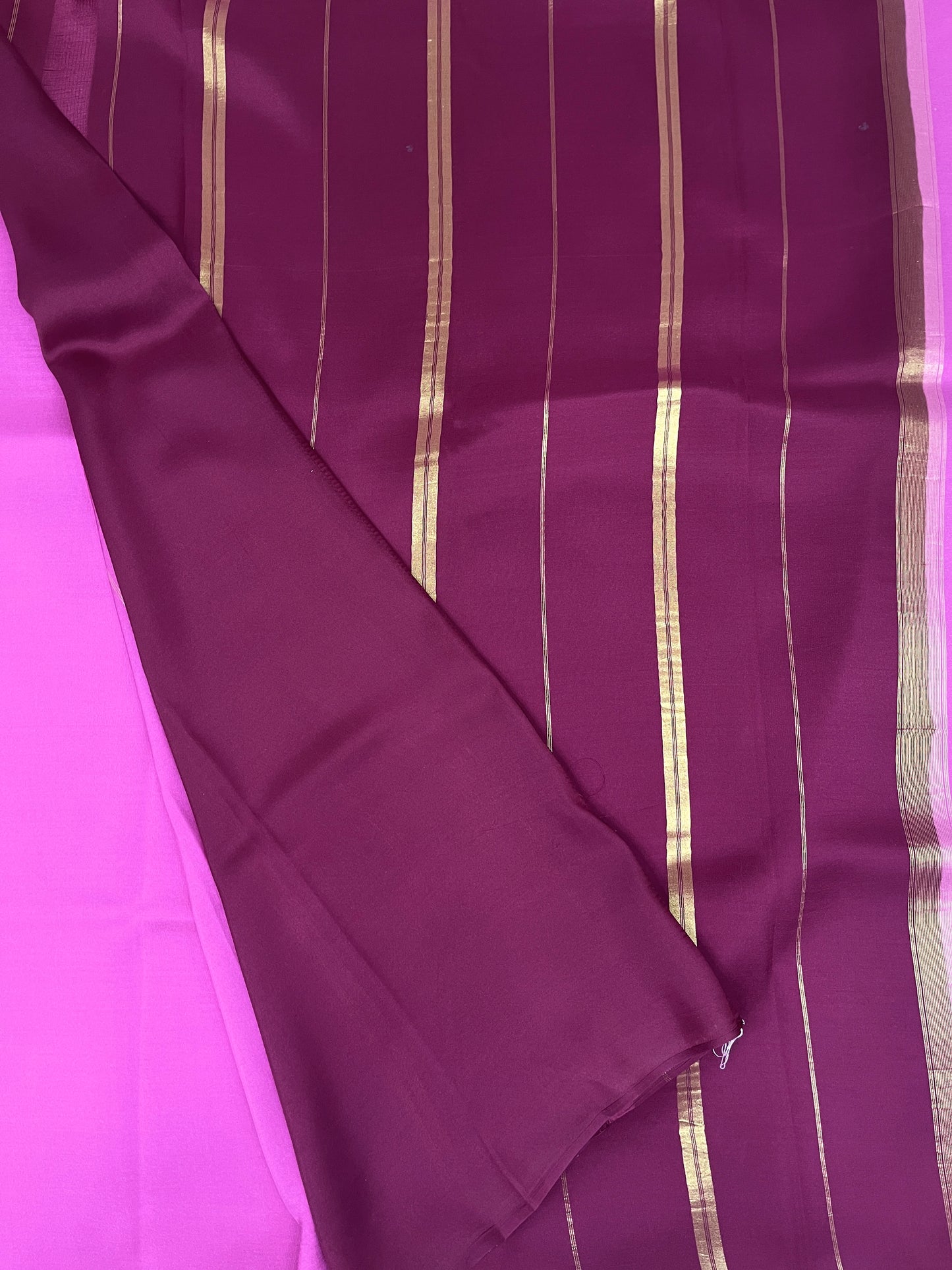 Pure Zari Mysore Silk Saree Elephant Border In Pink With Wine Contrast Color Blouse