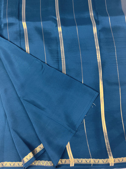 Pure Zari Mysore Silk Saree Heart Border In Royal Blue With Self Color Blouse