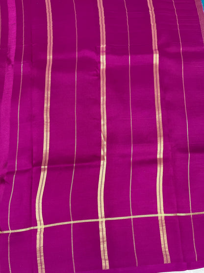 Pure Zari Mysore Silk Saree Bentex Border In Blue With Pink Contrast Color