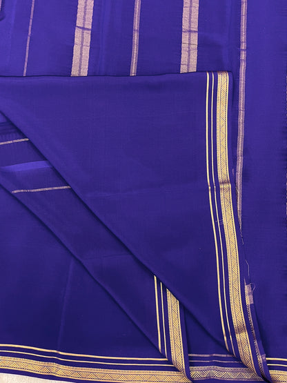 Two Line One Inch Border in Gold Lace Mysore silk saree In Self Navy Blue Color