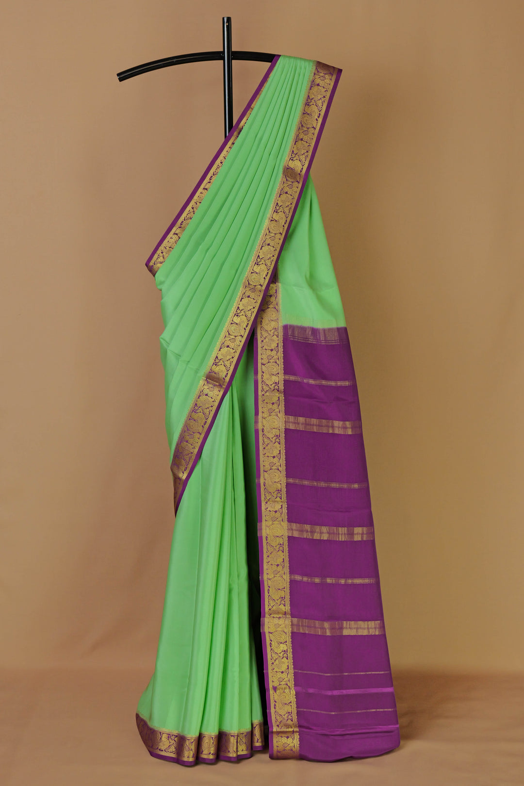 GREEN PURPLE CREPE MYSORE SILK SAREE