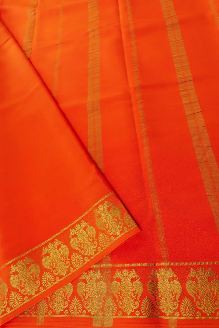 Gandaberunda Border Mysore Silk Sarees In Pink and Orange Color with Contrast Blouse