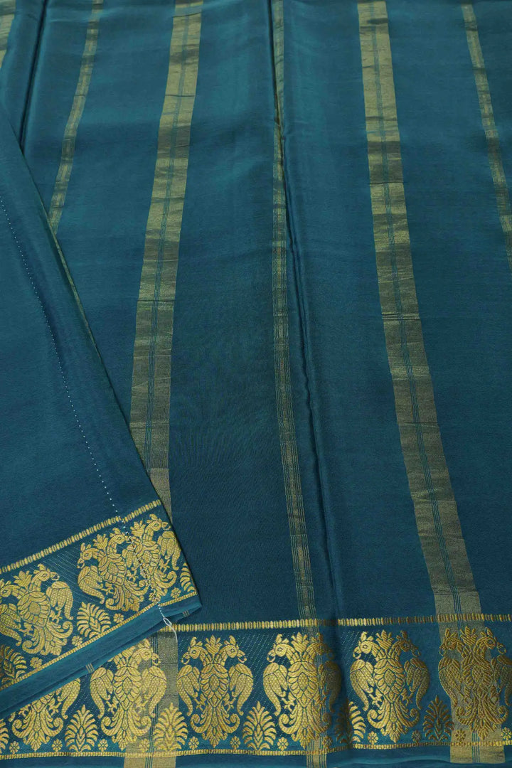 Gandaberunda design Mysore Silk Saree in Dark Green
