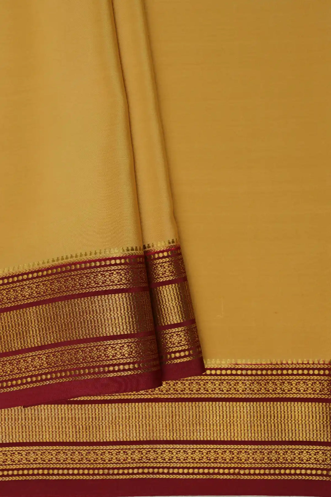 Gatti Border Pure Mysore Silk Saree in Cream and Maroon Color