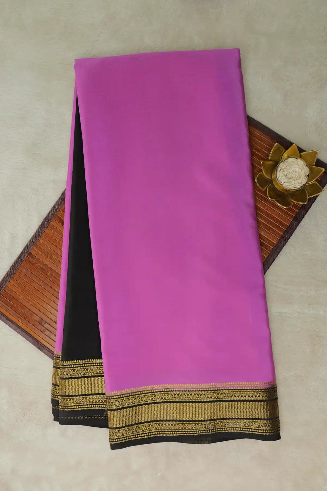Gatti Border Pure Mysore Silk Saree in Pink and Black Color 