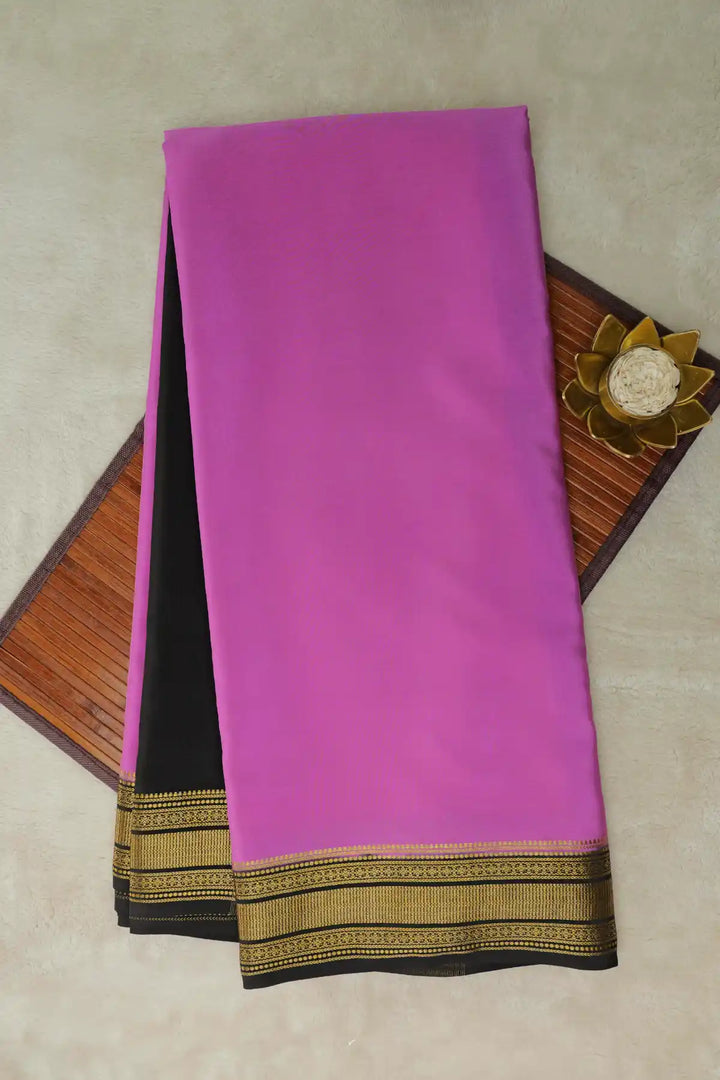 Gatti Border Pure Mysore Silk Saree in Pink and Black Color 