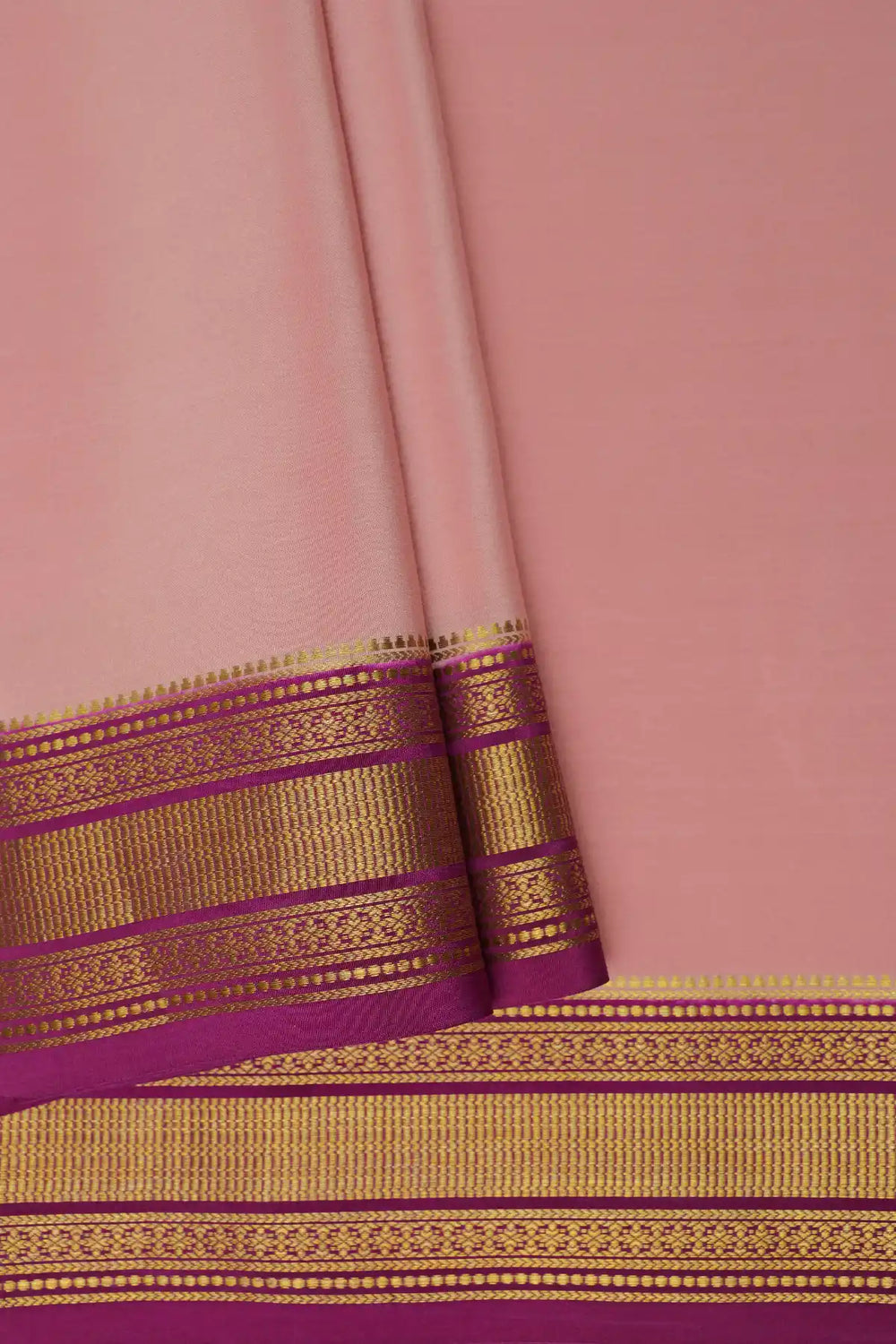 Gatti Border Pure Mysore Silk Saree in Pink and Purple Color 