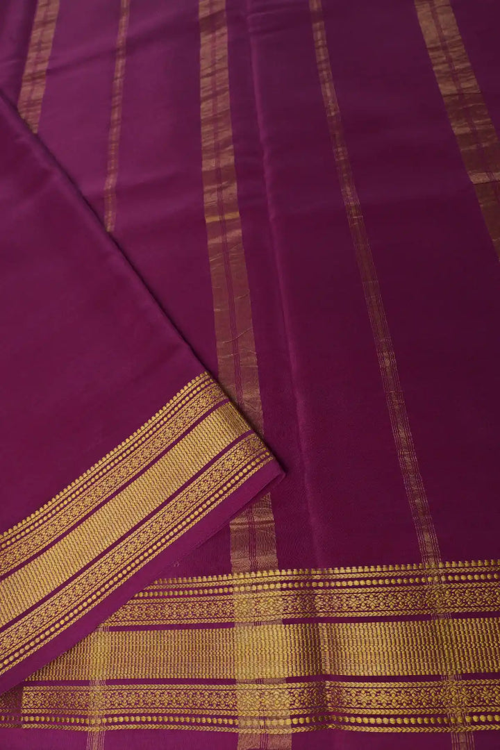 Gatti Border Pure Mysore Silk Saree in Pink and Purple Color with Contrast Purple Color Blouse