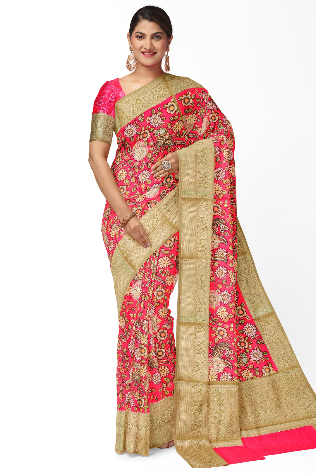 WILD BERRY BLENDED MUNGA DIGITAL PRINT KALAMKARI SAREE - ATHARVA