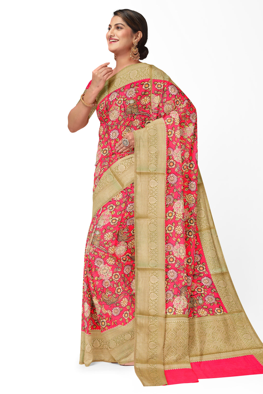 WILD BERRY BLENDED MUNGA DIGITAL PRINT KALAMKARI SAREE - ATHARVA