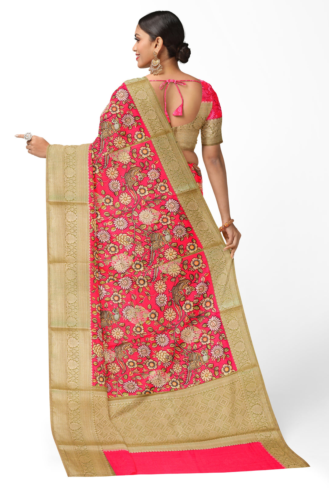 WILD BERRY BLENDED MUNGA DIGITAL PRINT KALAMKARI SAREE - ATHARVA