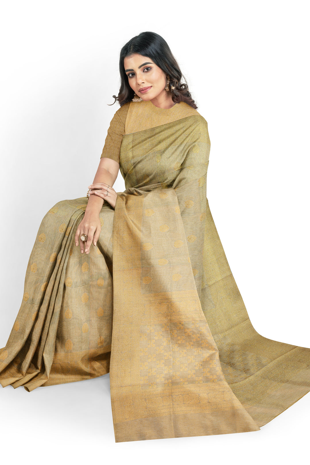 GOLDEN COLOUR BLENDED TISSUE BANARASI HANDLOOM SAREE