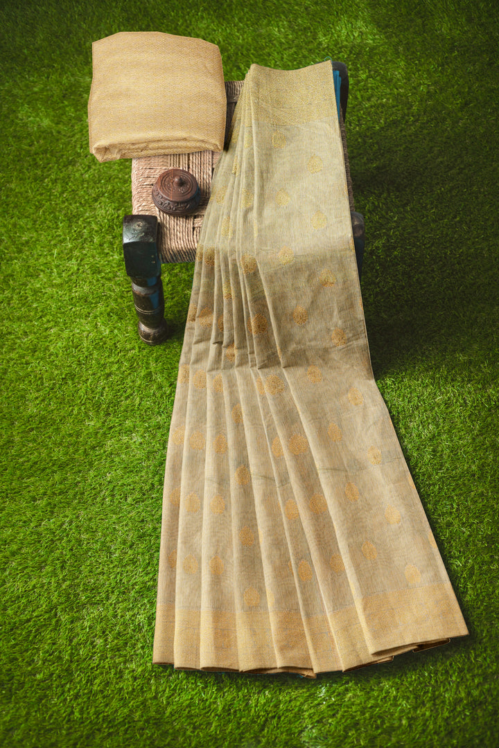 GOLDEN COLOUR BLENDED TISSUE BANARASI HANDLOOM SAREE