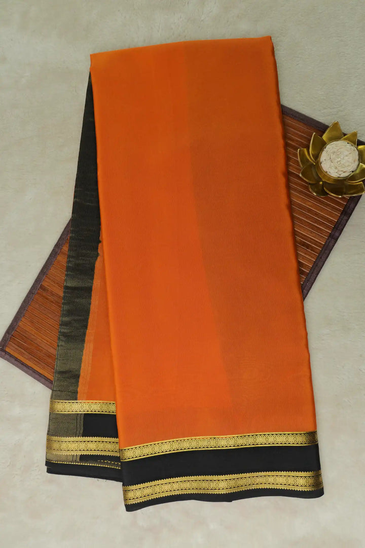 Gold Lace Mysore Silk Saree In Orange And Black