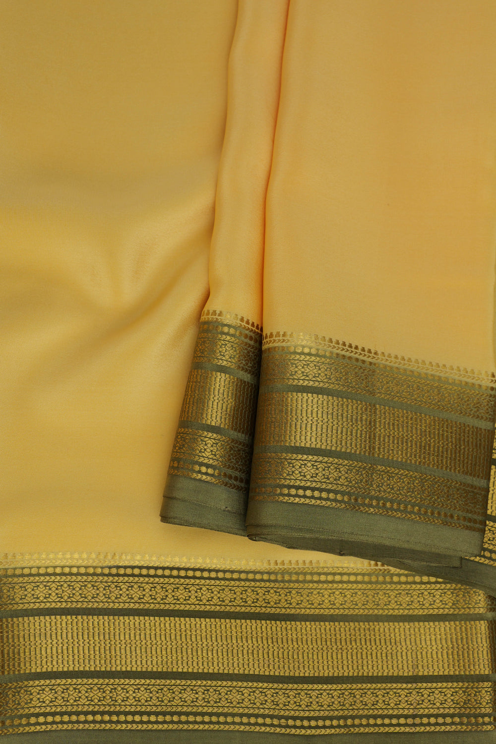 Gold Mysore Silk Saree with contrasting green and gold border