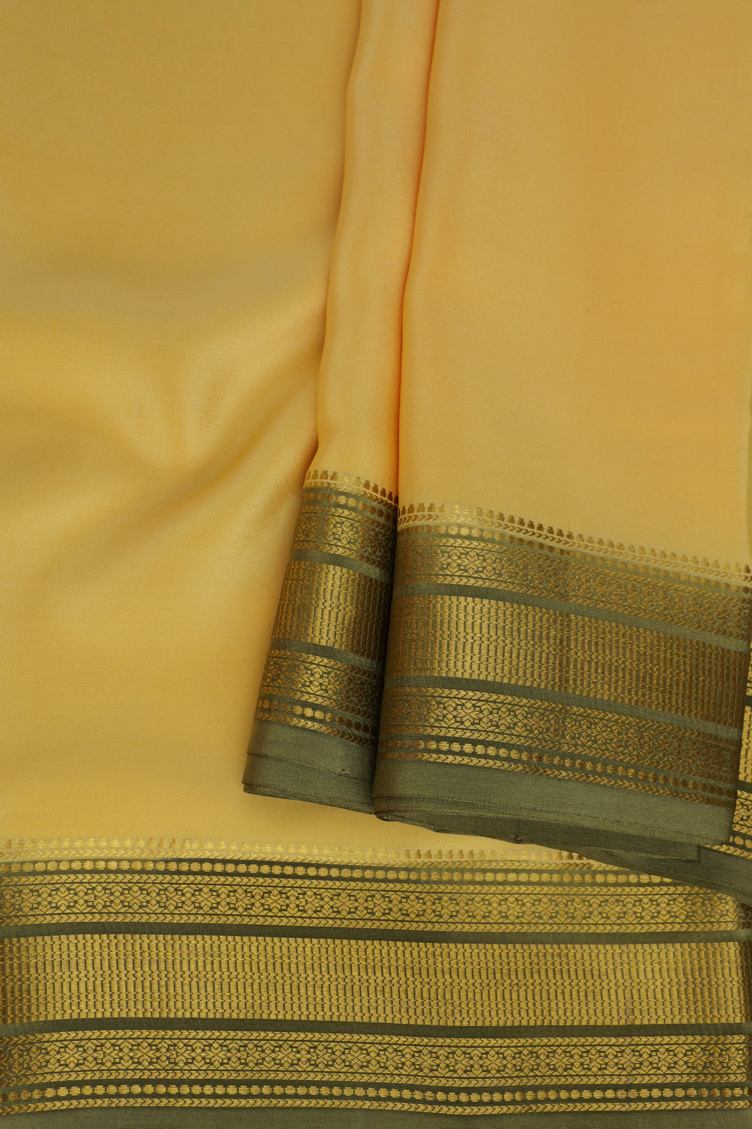 Gold Mysore Silk Saree with contrasting green and gold border