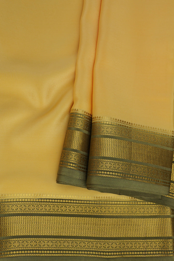 Gold Mysore Silk Saree with contrasting green and gold border