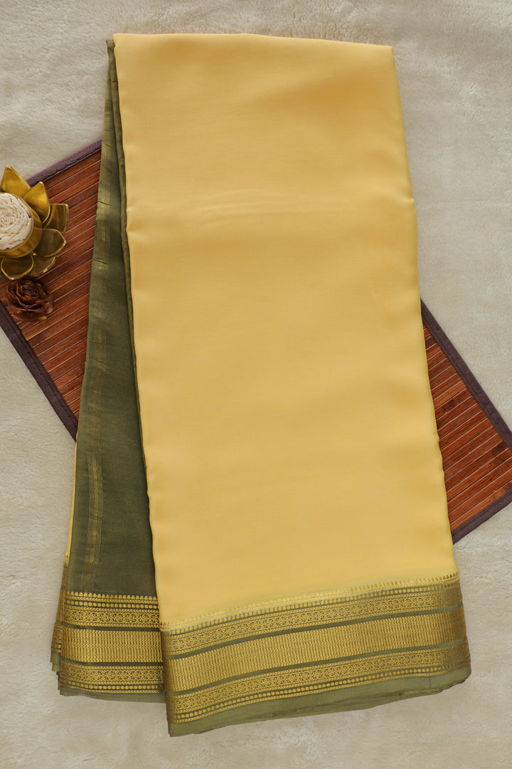 Gold Mysore Silk Saree with green and golden border