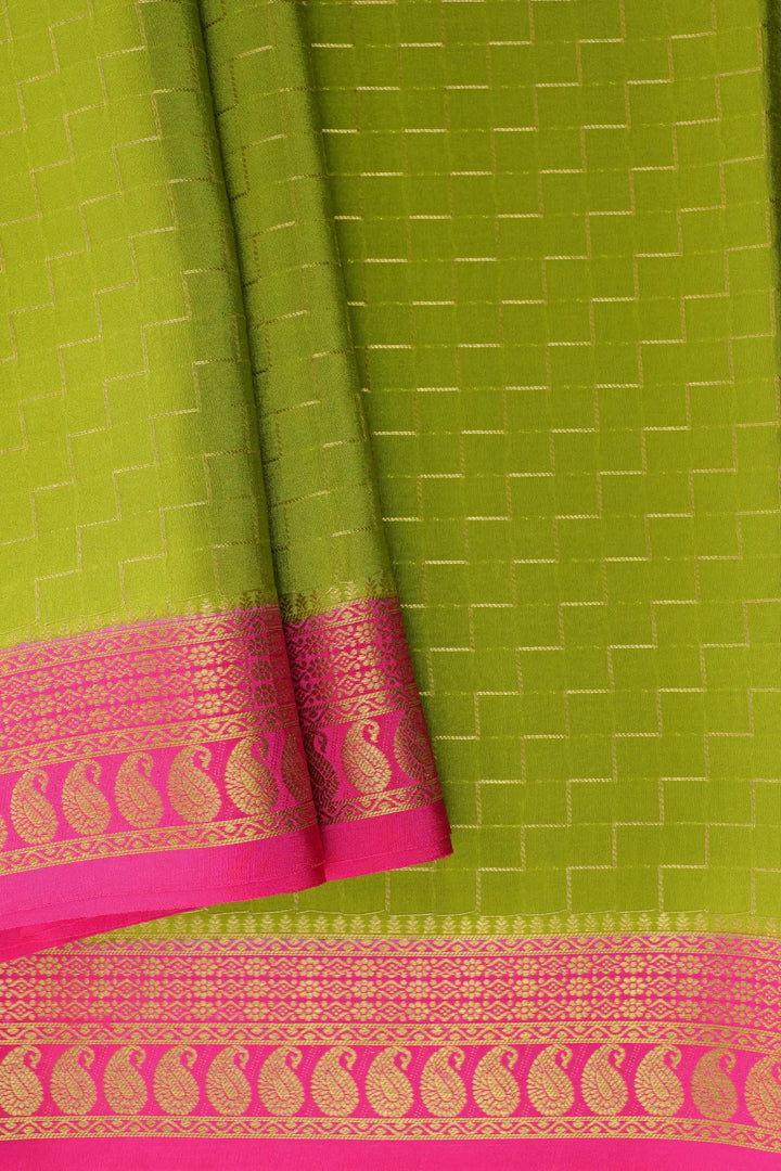 Gold Zari Mysore Silk Saree in Green And Pink