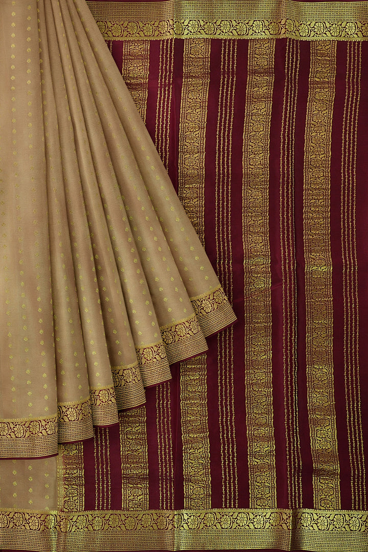 Golden Colour Pure Mysore Crepe Silk Saree | SILK MARK CERTIFIED