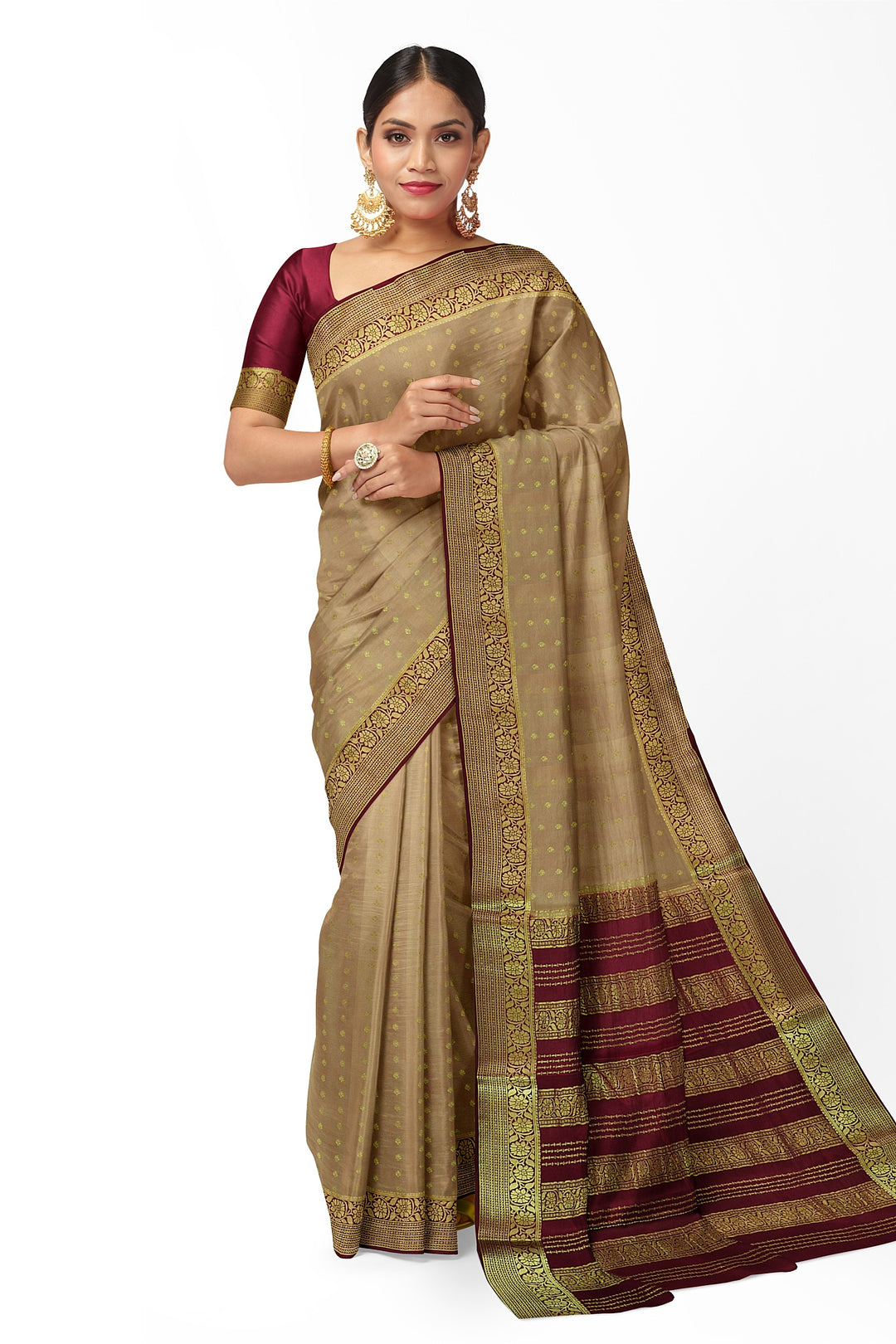 Golden Colour Pure Mysore Crepe Silk Saree | SILK MARK CERTIFIED