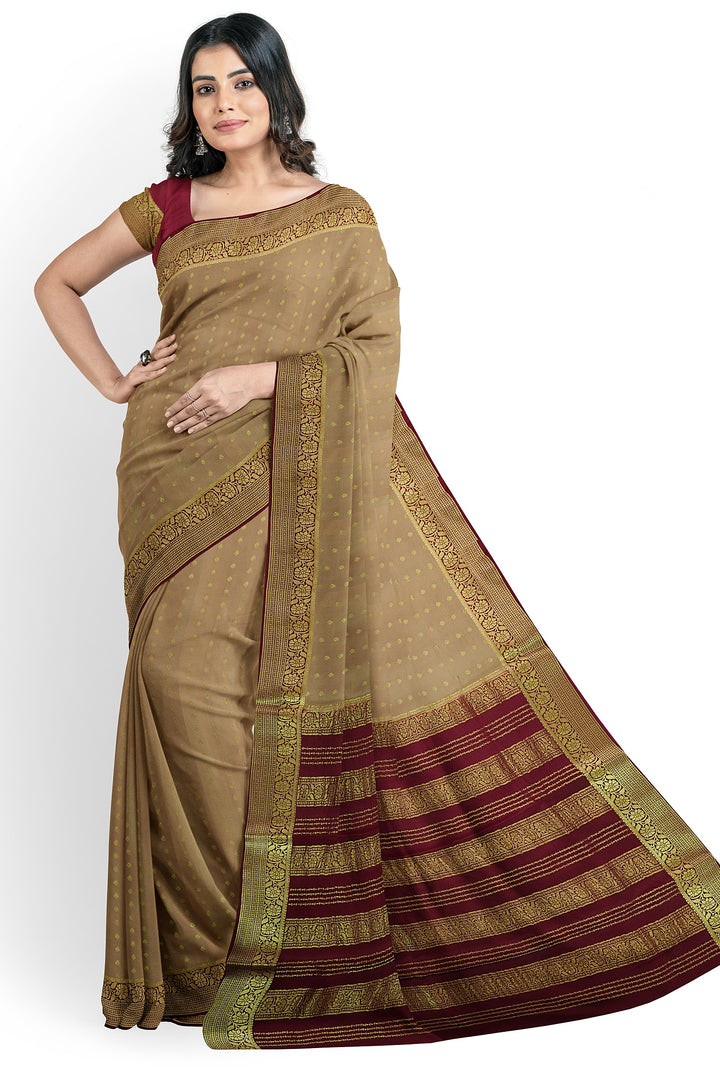 Golden Colour Pure Mysore Crepe Silk Saree | SILK MARK CERTIFIED